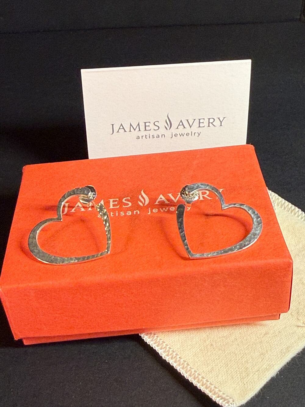 James Avery Open Heart Hammered Sterling Silver .925 Post Earrings Retired